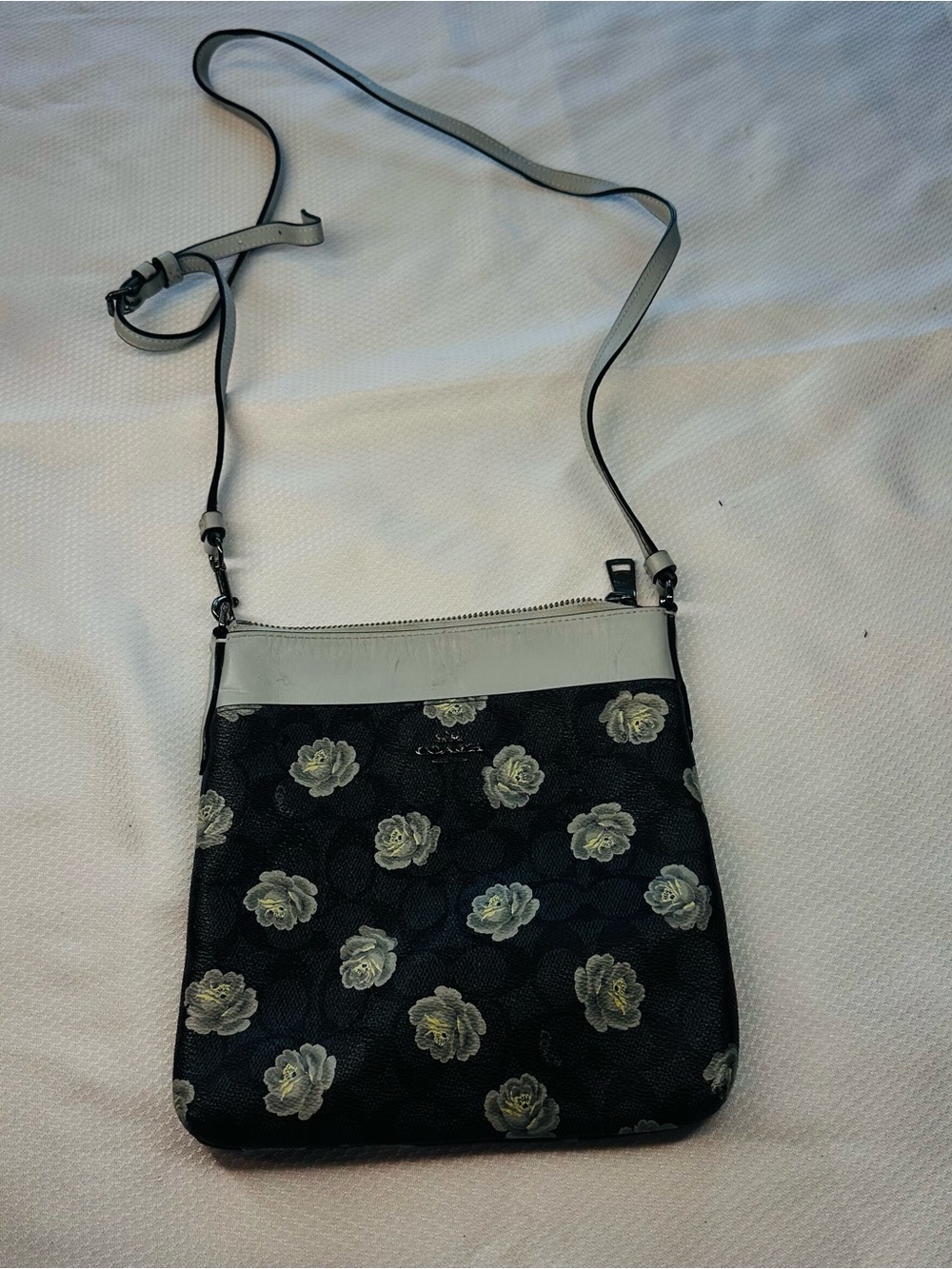 Coach Black Crossbody with Light Gray Floral Print